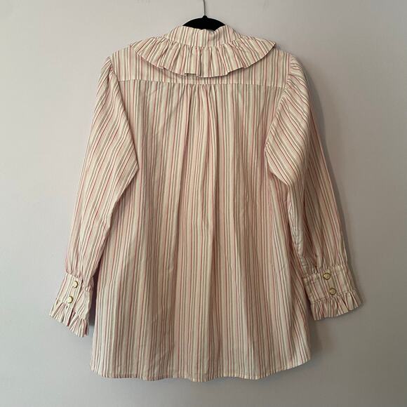 BURU Cream Pink Stripe Button Down Blouse Peter Pan Collar Women's size Medium - Picture 5 of 9